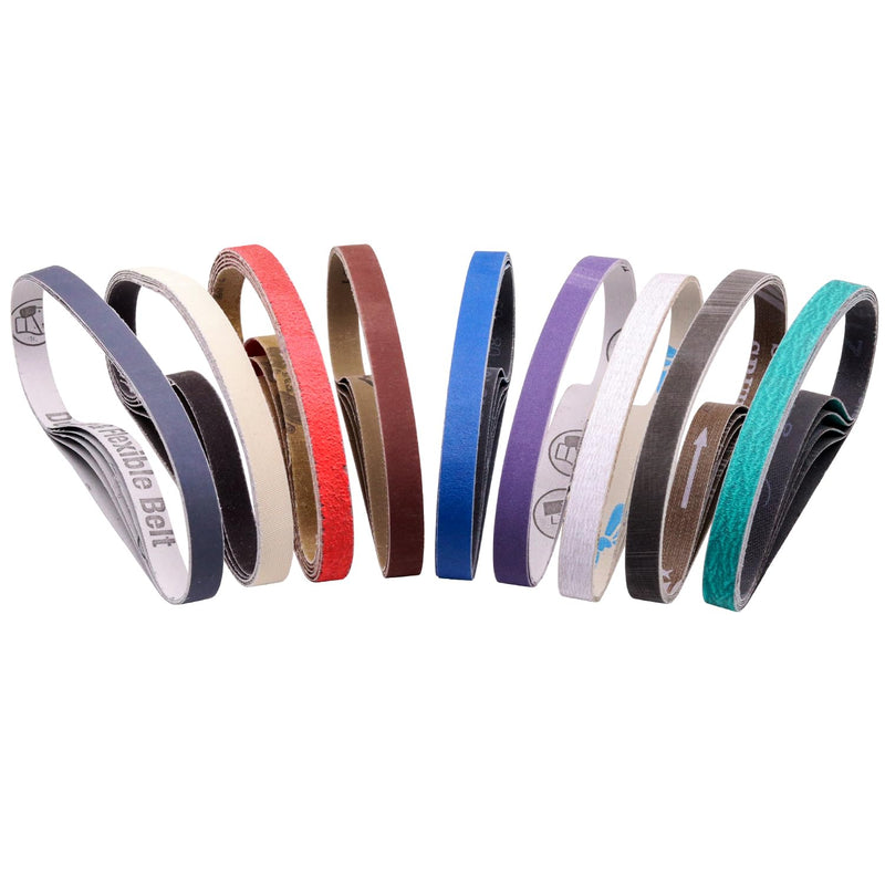 [Australia - AusPower] - 45Pcs 1/2" x 18" Sanding Belts for Belt Sander,5 Each of 80/120/240/400/600/800/1000/2500/5000 Grits,1/2 Inch x 18 Inch Sanding Belts Set for Air Belt Sander, Woodworking, Metal Polishing, Derusting 