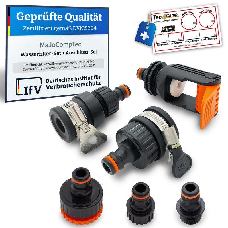 MaJoCompTec ALLCONNECT Universal Tap Connection Set, Adjustable Water Tap Connection for Outdoor Tap without Thread, Motorhome, Caravan, Boat Adapter Set (Water Thief Set) water thief set