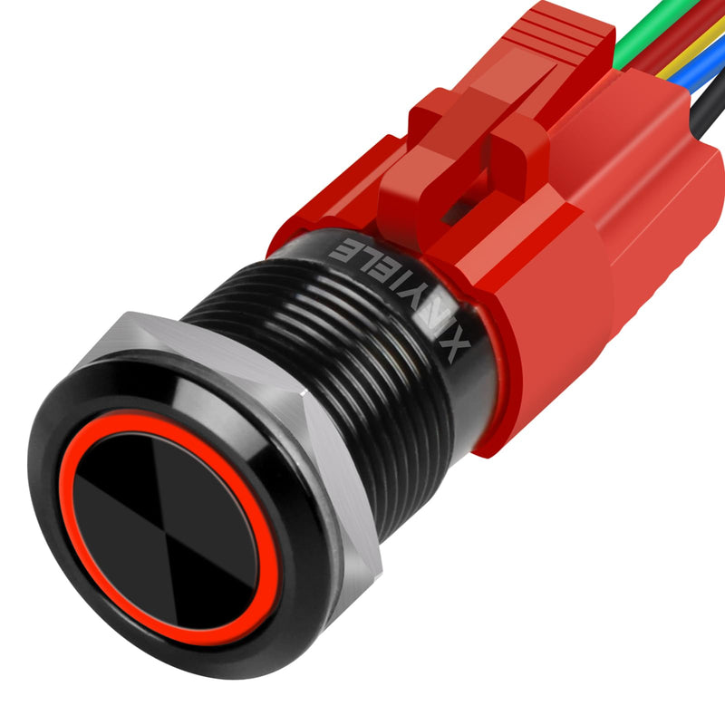 [Australia - AusPower] - 16MM Latching 12V Push Button Switch On Off,Waterproof with LED Light Power Button Switch for car?0.63" Mounting Hole with Wire Socket Plug Self-Locking(Ring Red LED/Black Shell? 
