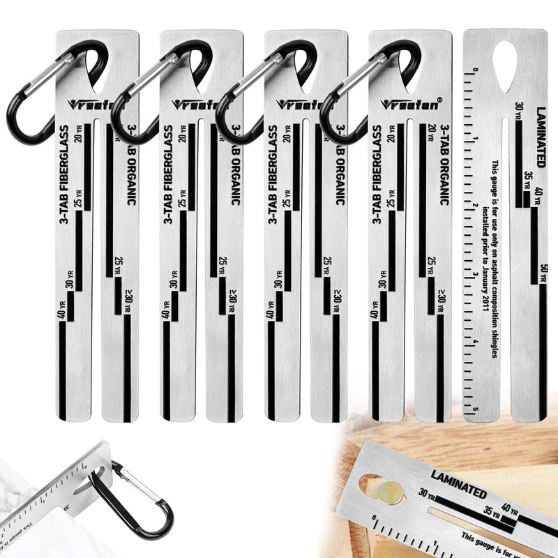 [Australia - AusPower] - 5 Packs 4/09 Shingle Gauge, Roof Gauge Tool, Pitch Gauge Roofing with Carabiner for Measuring and Analyzeing The Thickness of Roof Shingle 5 