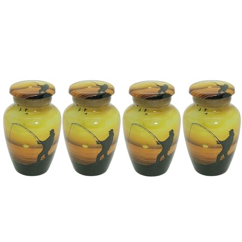 UR Keepsake Urn Set of 4- Decorative Fishing Catching Cremation Urn for Human Ashes with Velvet Box & 4 Velvet Bag-Mini Keepsake Urn - Affordable Urn (3 cu.in x 4pcs) (1)