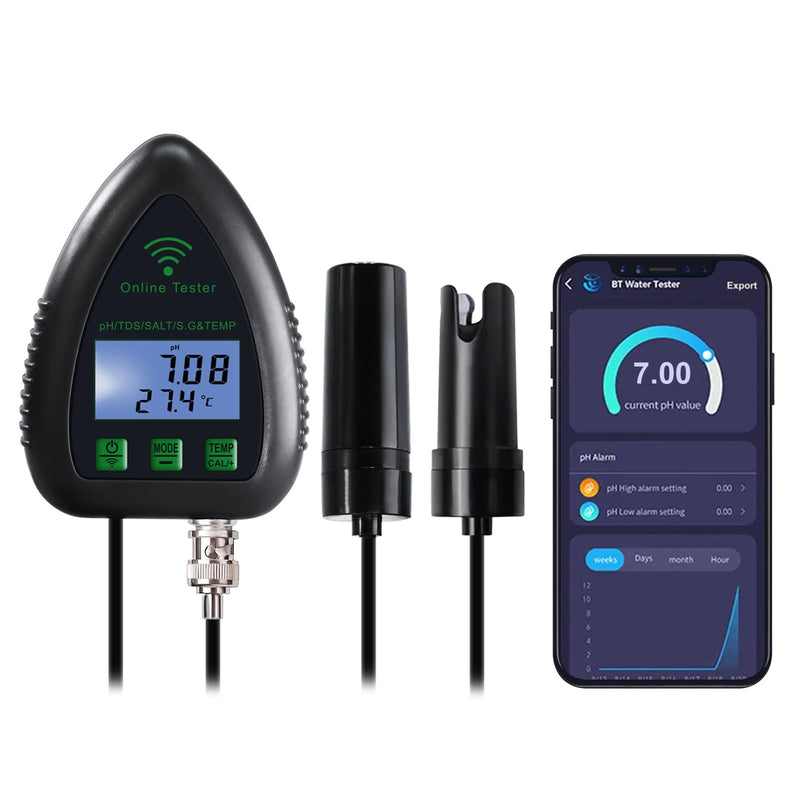 [Australia - AusPower] - Online APP Monitoring WiFi Water Quality Tester pH/TDS/Salt/S.G/Temperature for Aquarium Hydroponics Pool Aquaculture with Easy Calibration 