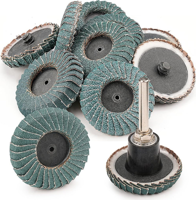 [Australia - AusPower] - 12PCS Curved Flap Disc 2 Inch Roll Lock Quick Change Sanding Discs 1pcs 1/4" Holder Surface Grinding Disc for Die Grinder 40/60/80/120 Grit Metal Surface Grind Burr Finish Weld Rust Removal Mixed Pack 