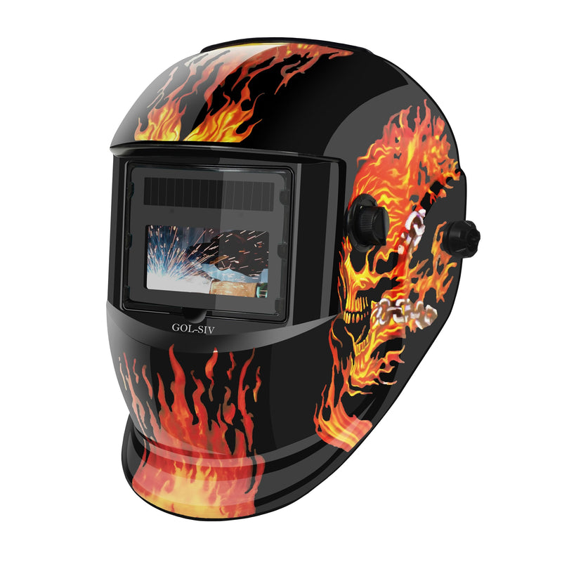 Welding Helmet Auto Darkening - True Color Wide View Welding Shield - 0.1ms Response Time- Optical Grade 1/1/1/1 - Adjustable Wide Shade for SMAW, MIG, TIG, GTAW-Lightweight for Extended Wear VH107 Flame[basic Version]