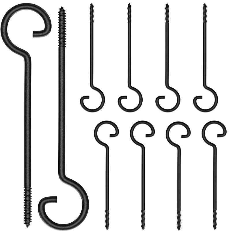 [Australia - AusPower] - Screw Hooks for Hanging 9in,10Pcs Long Crew-in Hooks,Ceiling Hooks for Christmas Lights and Curtain Hooks,Kitchen Hooks,Plants Hanger Outdoor/Indoor Hooks Black 10Pcs Black 