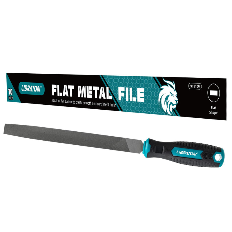 [Australia - AusPower] - LIBRATON 10-Inch Flat Metal File, Metal File Tool, High Carbon Steel File with Ergonomic Handle, Hand File for Metal, Metalworking, Wood, Plastic, Flat File for Refining, Shaping and Scraping flat-10inch 