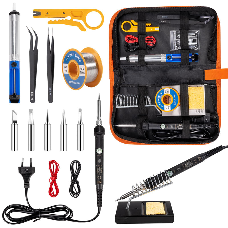 Soldering Iron Set, 60W Soldering Iron Kit, 220-480°C Temperature Adjustable | 16-in-1 Set Includes Soldering Station, 5 Soldering Tips, Solder Wire, Desoldering Pump, Electronics Soldering Kit for Professional and Hobbyist Soldering Work, Black