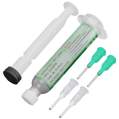 Syringe Soldering Paste, Soldering Paste Sn42Bi58, Lead-Free Low Temperature 138°C, 40g | Gruiqrd Lead Free Flux Solder Flux Tin Paste for BGA LED SMD SMT Solder (1.41oz)