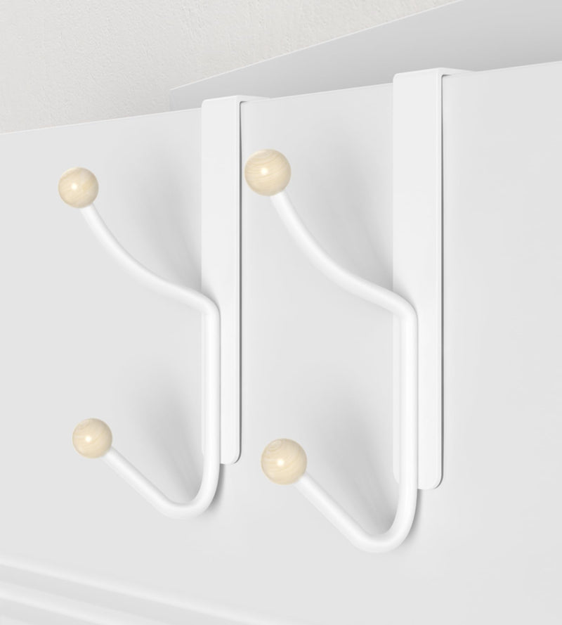 [Australia - AusPower] - Over The Door Hooks Hanger, Super Heavy Duty Metal Double Hooks - Twin Hooks Bathroom Accessories and Coat Towel Rack Organization - No-Installation, Matte White, 2 Pack 