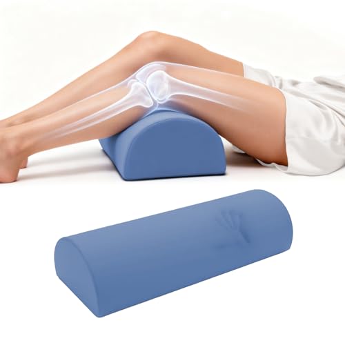 Knee Pillow for Back Sleeping - Half Moon Bolster Pillow for Legs - Cooling Under Knee Pillow for Sleeping on Back, Leg Support, Foot Elevation (Misty Blue) L-misty Blue Large