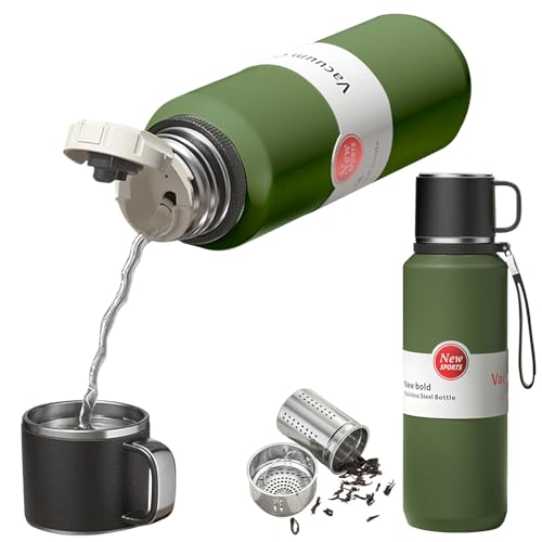 Stainless Steel Insulated Tea Infuser Bottle, Vacuum Insulated Water Bottle, Tea Tumbler with Separate Tea Compartment, 24-Hrs Insulation Commute Travel (Green,32oz/1000ml) Green 33.8 Ounces