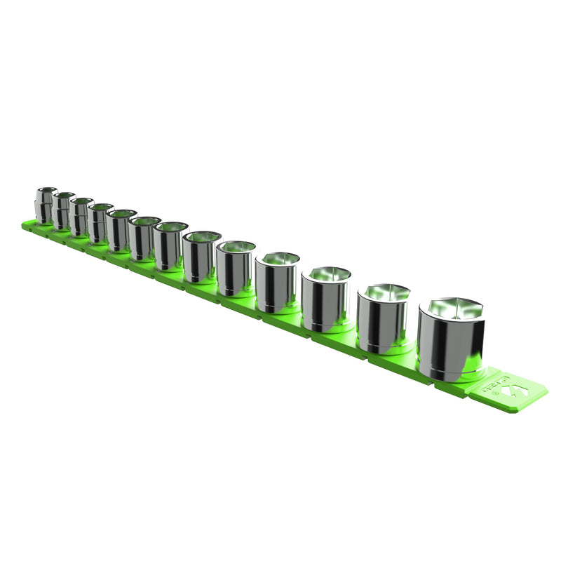 EZRED FSR38-G 3/8" Flexible Magnetic Socket Holder Rail, Green 13 Sockets