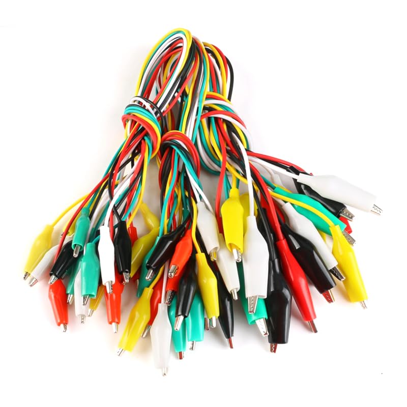 [Australia - AusPower] - Alligator Clip Test Leads, 50cm Colorful Dual-Ended Crocodile Clips, Wire Jumpers with 5 Colors, Set of 10, Electrical Clips for Electronic Experiments, Circuit Testing Connections 