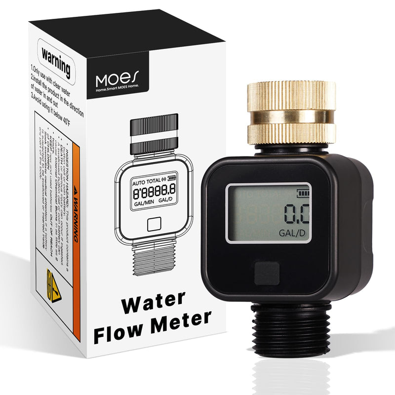 MOES Water Flow Meter with Brass Inlet Metal Thread, Measure Gallon/Liter Consumption and Flow Rate for RV Water Tank Filling, Outdoor Garden Hose Watering, Lawn Sprinkler and Nozzle Sprayer 1
