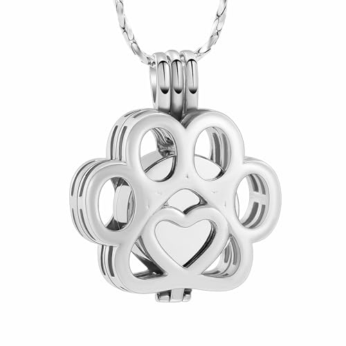 Urn Necklace for Ashes Pet Dog Cat Paw Cremation Jewelry Stainless Steel Ashes Pendant Inside Mini Case Keepsake Memorial for Jewelry for Women Men