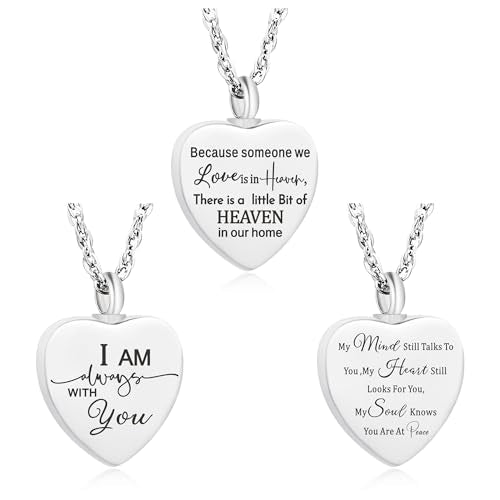 3 pcs Heart Urn Necklace for Ashes for Women Men Cremation Urns Memorial Pendant Necklace Ashes Holder Stainless steel Keepsake Necklace Cremation Jewelry