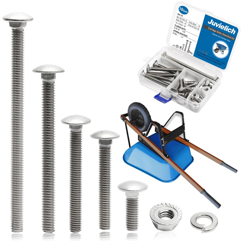 [Australia - AusPower] - 5/16-18 Carriage Bolts Set 40pcs Wheelbarrow Handles Replacement Kit 304 Stainless Steel Nut and Bolt Set Assortment Kit Compatible for Jackson Wheelbarrow Rebuild, Furniture Repair, Wood Joining 