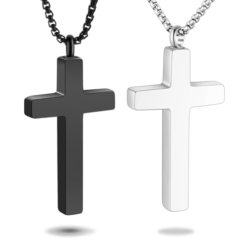 Dletay Cremation Necklace for Ashes Stainless Steel Cross Pendant Urn Necklace Memorial Keepsake Jewelry for Men Women
