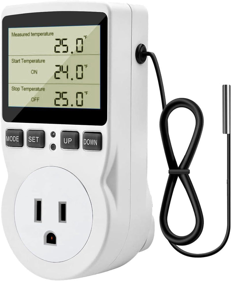 [Australia - AusPower] - Diymore Plug in Thermostat Temperature Controller Electric Digital Thermostat Heating Cooling Control Mode Timer White 2900W 250V 15A Digital Temperature Controller Thermostat Timer LCD Display 