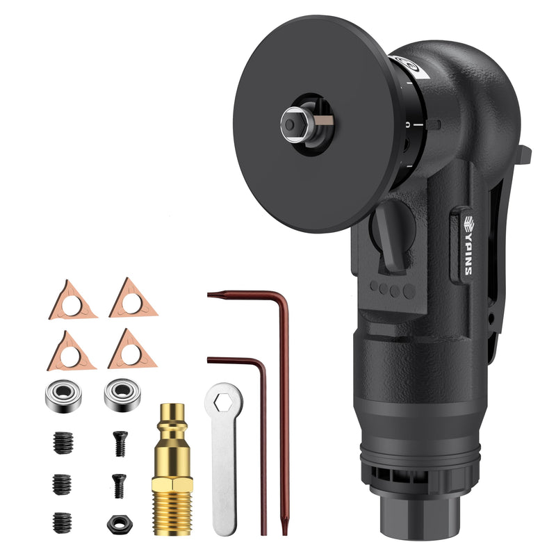 EYPINS Air Chamfer Tool, Mini Pneumatic Chamfering Machine for Metal Wood Steel Brass Acrylic, 45 Degree Arc, 30000 RPM 1/4" Air Deburring Beveling Tool, Pneumatic Roundover Tool with C/R blade, 17PCS Black-old