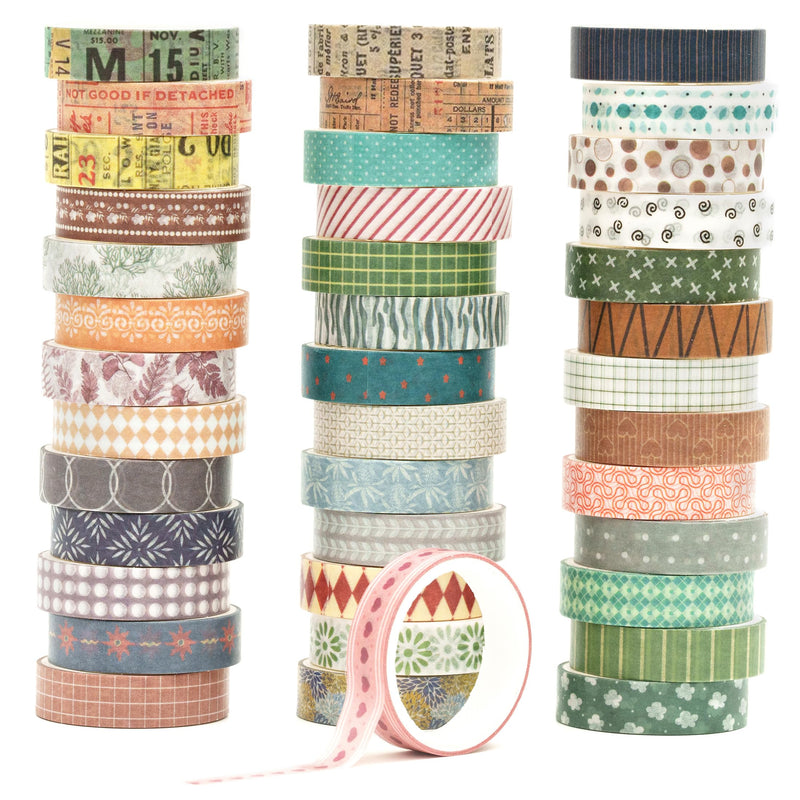 YUBBAEX 40 Rolls Basic Washi Tape Set Cute Printed Patterns Masking Skinny Creative Decorative Tapes for Arts, DIY Crafts, Journals, Planners, Scrapbook, Wrapping (Retroism 2) Retroism 2