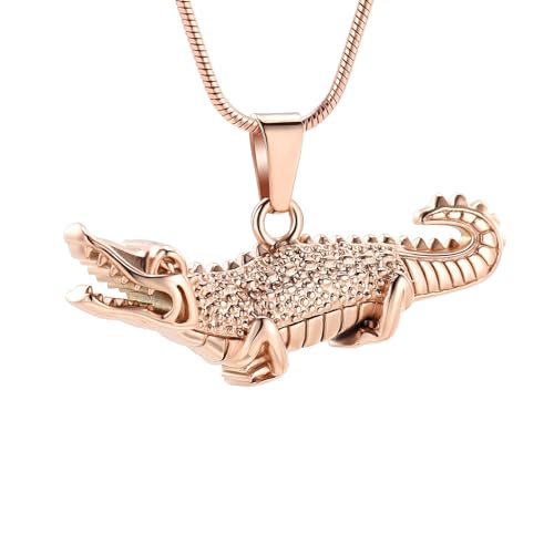 Crocodile Cremation Urn Necklaces for Ashes Stainless Steel Urns Necklace Keepsake Longevity wisdom Memorial Cremation Jewelry for Ashes for Men Women Gifts Rosegold