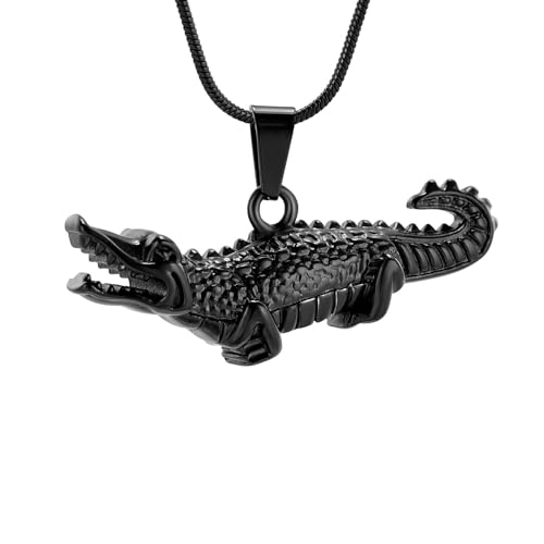 Crocodile Cremation Urn Necklaces for Ashes Stainless Steel Urns Necklace Keepsake Longevity wisdom Memorial Cremation Jewelry for Ashes for Men Women Gifts Black