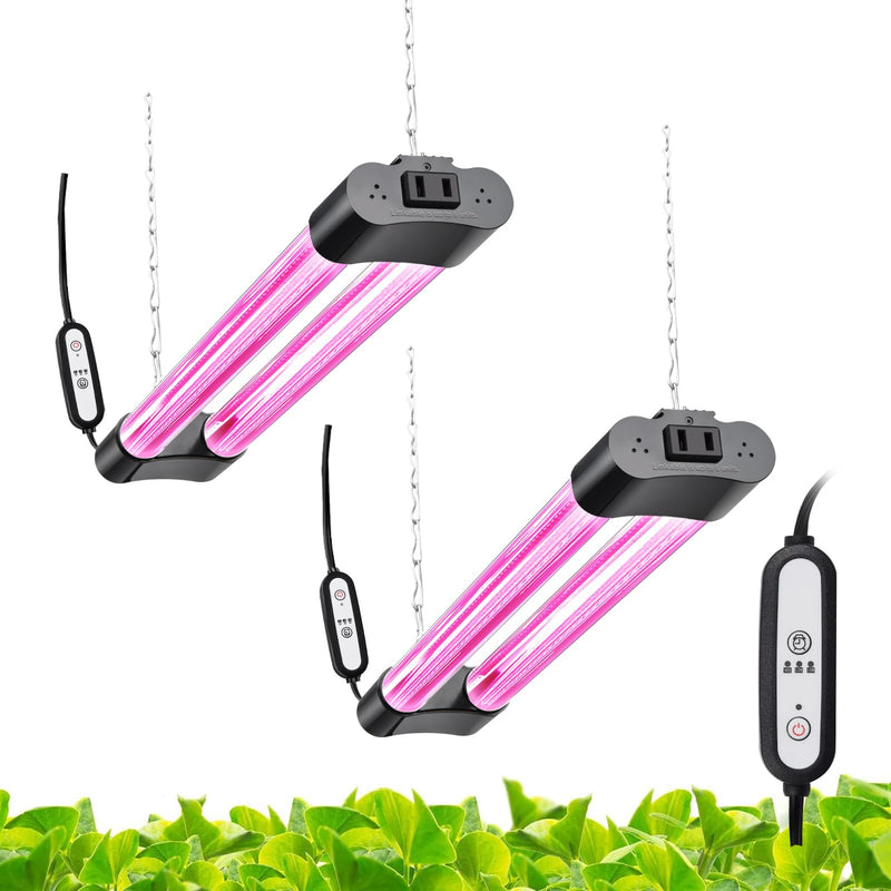 [Australia - AusPower] - Hlite 16inch 2 Pack LED Grow Lights - Linkable Grow Lights for Indoor Plants, Full Spectrum Plant Lights Plug and Hanging Design with Auto On/Off Timer Hanging Grow Light from Seedling to Flowering Black 2 x 20W TIMER 