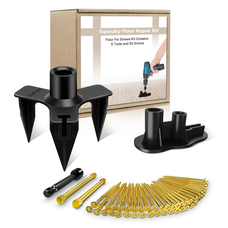 [Australia - AusPower] - Noisy Floor Repair Kit with 100 Screws and 5 Tools - Eliminate Squeaky Noise Under Carpeted, Hardwood, Vinyl, and Linoleum Floors - Squeak No More Set 