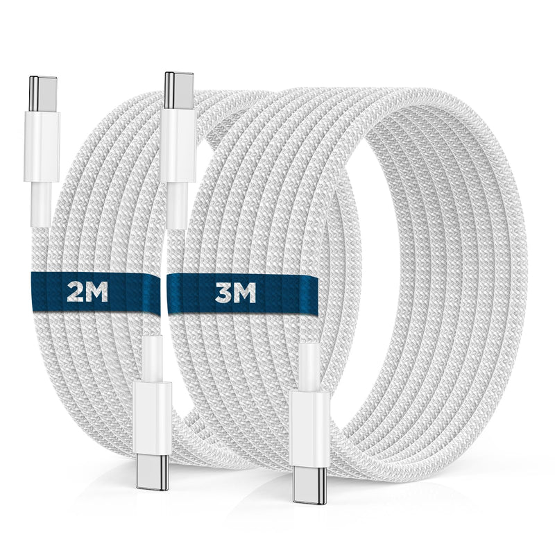 USB C to USB C Cable 2 M + 3 M 2 Pieces 60 W, iPhone 15 16 17 Charging Cable USB C Fast Charging Cable PD USB Type C Charging Cable Nylon for Apple iPhone 15 16 17 Pro Max/Pro/Plus/iPad Pro/Air | USB Type-C PD Fast Charging Cable Nylon for iPhone 15/16...