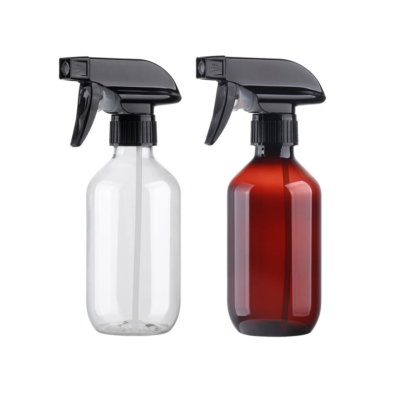 [Australia - AusPower] - Plastic Spray Bottles Clear and Brown Refillable Container Empty Spray Bottle 10oz/300ml Adjustable Head Sprayer and Stream for Cleaning Products, Plants, Pet, Hair, Cooking clear+brown 