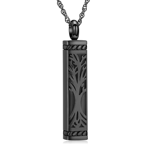 shajwo Tree of Life Cremation Jewelry Urn Necklaces for Ashes Black