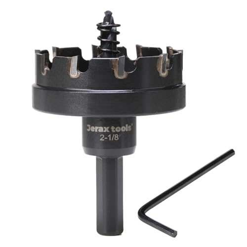 Jerax Tools 2-1/8-inch tungsten carbide tipped hole saw with tri-flat shank and oxided coating