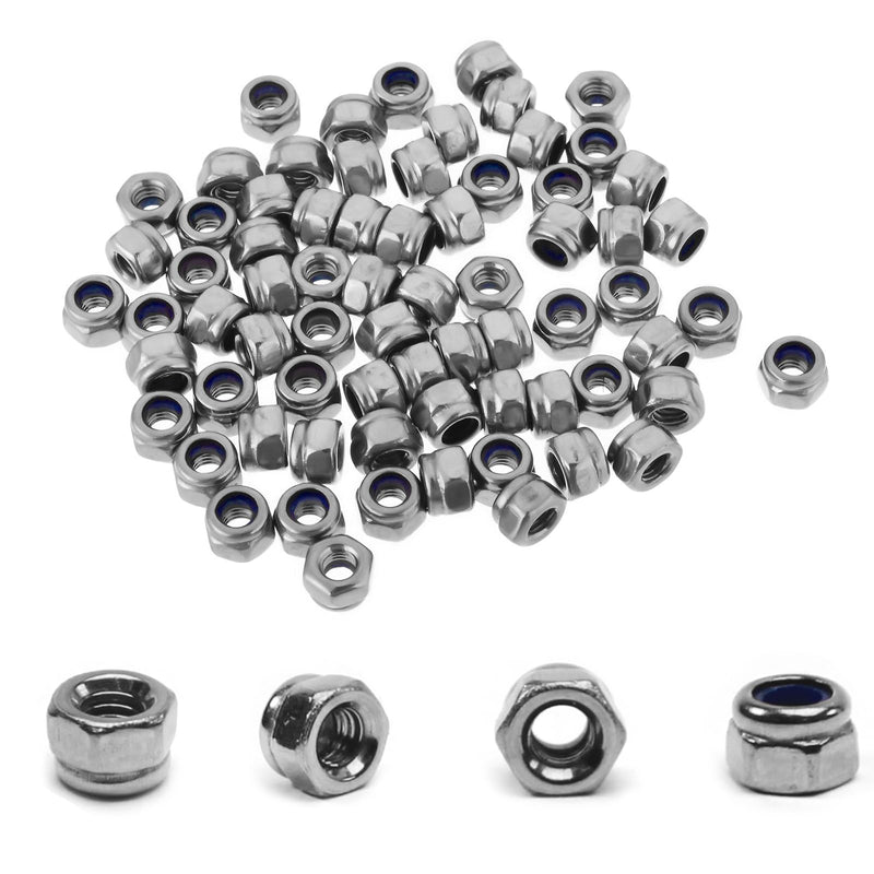 [Australia - AusPower] - 120PCS M3 Locknuts Metric Nylon Inserted Hex Lock Nuts Self-Lock Nylon Insert M3x0.5mm 304 Stainless Steel Self Locking 5.5mm Hex Nut Driver Tiny Nut for RC Bike Pedals 3D Printer 