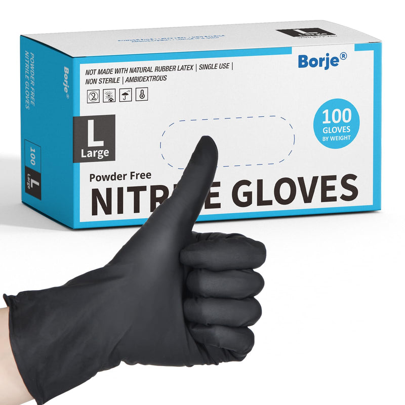 Black Nitrile Disposable Gloves, 4 Mil Medical Exam Gloves, Latex & Powder-Free, Food Safe, Textured Fingertips, Cleaning, Large, 100 Count Large (Pack of 100)