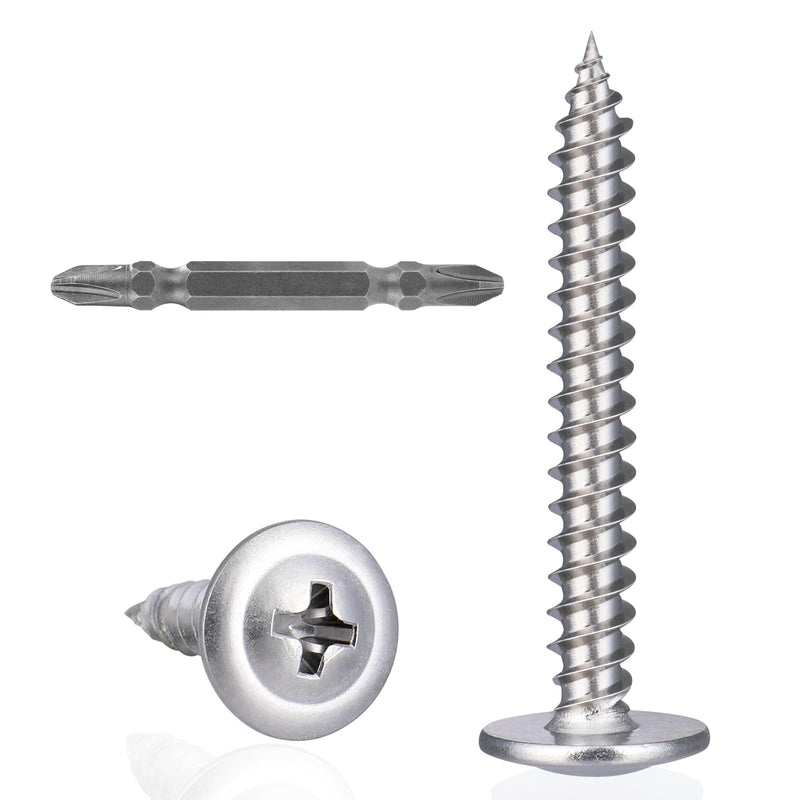 [Australia - AusPower] - 125Pcs #8 x 1-1/2 Inch Wood Screws Phillips Modified Truss Head Stainless Steel 410 Quick Metal Self Tapping Screws 