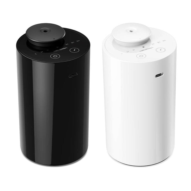 [Australia - AusPower] - Airversa Waterless Diffuser for Essential Oil, Car Diffsuer, Battery Operated Nebulizer, 0.7 Fl Oz/ 20mL, Mini Scent Air Machine, 3 Timers & 3 Mist Levels for Home, Room, Car, Office - AN6 Black+White Black&white 2 Pack 