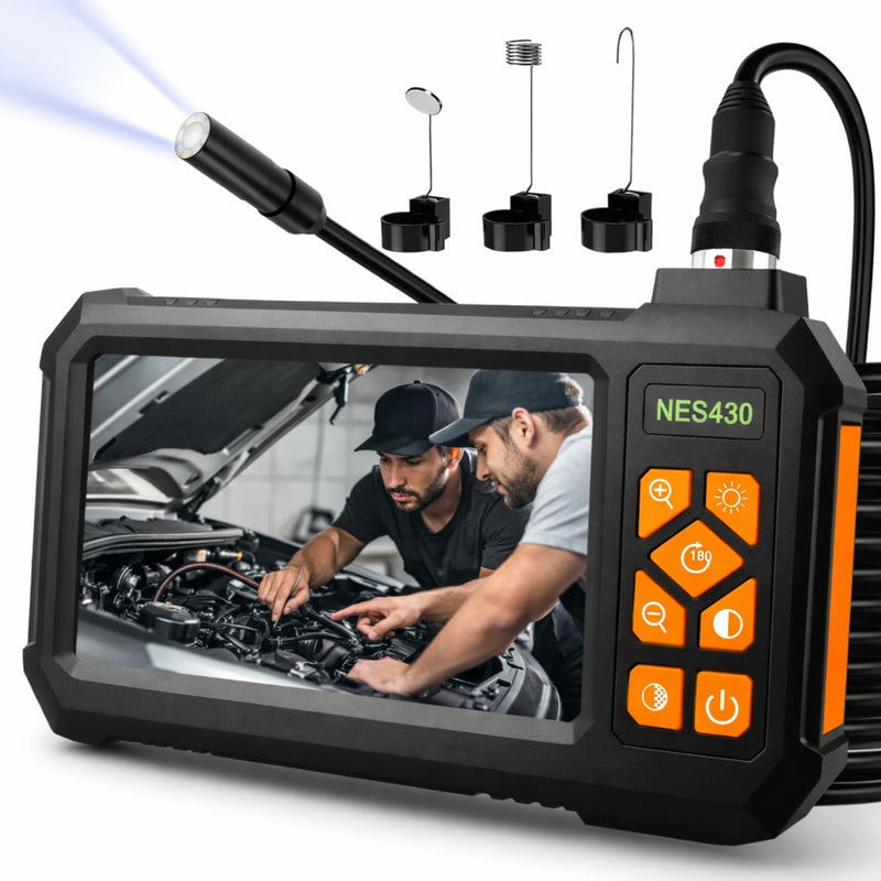 Endoscope Borescope Camera with Light, 4.3" IPS HD Garage Inspection Camera Tools, IP67 Waterproof Drain Pipe Borescope, 8 LEDs, 16.5FT Semi-Rigid Cable for Sewer, Automotive Engine, HVAC, Pipe