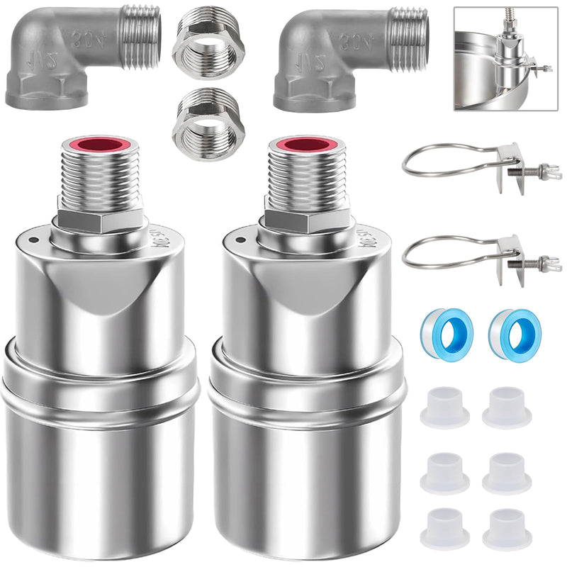 Auto Water Level Control Float Valve 1/2" 3/4" - 304 Stainless Steel, No Pump Needed for Water Tanks, Fish Ponds, Livestock Troughs, Hydroponics, Pool(2 Pack Long) 2 Pack