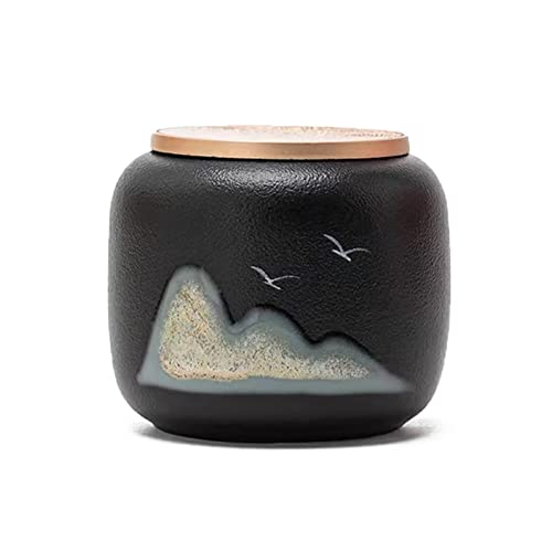 Black Ceramic Keepsake Urn for Human or Pet Ashes - Elegant Remembrance Vessel with Tranquil Mountain Motif, Reverently Honoring Your Beloved（Mountain Black） Mountain Black