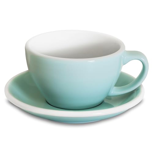 Loveramics Latte Art Mug with Saucer, 10 oz Ceramic Coffee cups with Round Bottom for Latte, Cappuccino, Tea, Espresso, Thick-walled Stoneware Cup Set for Barista - Regular Colours (River Blue, 10OZ) River Blue 10 Ounces