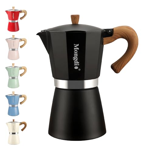 Mongdio Stovetop Espresso Maker Moka Pot, Cuban Coffee Maker Stove top coffee maker Moka Italian Espresso Greca Coffee Maker Brewer Percolator, 6 Espresso Cups, 10 oz - Black 6 cup