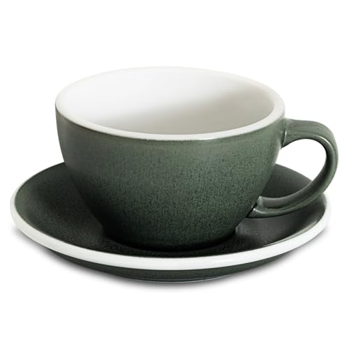 Loveramics Matt Cappuccino Cup, 10 oz Ceramic Latte Art Mug with Saucer, Thick-walled stoneware cup Set, Barista Latte Cup Set for Latte, Cappuccino, Tea - Mineral Colors (Forest, 10OZ) Forest 10 Ounces