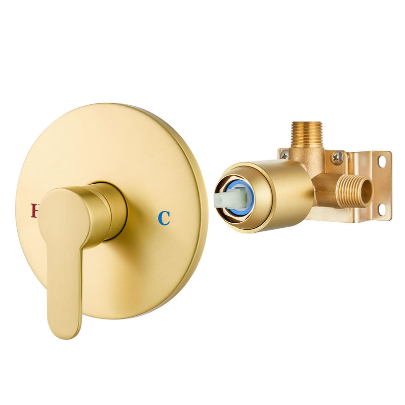 Airuida Round Single-Function Shower Handle Valve Trim Kit Shower Valves Wall Mount Brass Faucet Shower Rough-in Valve Bathroom Trim Kit Single Handle Tub Shower Valve Male Thread Brushed Gold