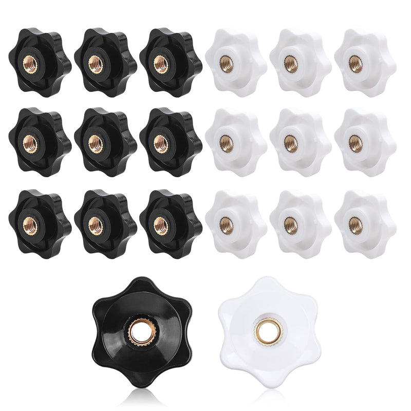 [Australia - AusPower] - 20pcs M6 Star Knob Female Threaded 32mm Plastic Head,Thru Hole Brass 6-Star Handle Nuts for Mechanical Equipment, 0.039inch/ 1mm Pitch of Thread?10White &10Black? 