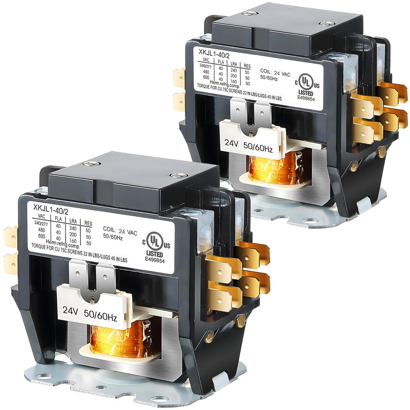 [Australia - AusPower] - 2 Pcs HVAC Motor Contactor, 24V Coil 2 Pole 40 Amp AC Contactor Furnace Replacement Relays, AC Definite Purpose HVAC Relays, Air Conditioner Condenser Compressor 