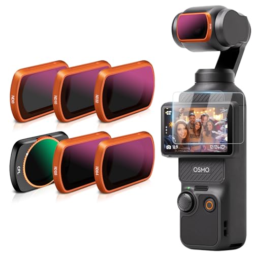 Osmo Pocket 4/3 Magnetic ND Filters Set + CPL Filter Compatible with DJI Osmo Pocket 4/Pocket 3/Xtra Muse Vlogging Camera Accessories - 6 Pack (CPL, ND8, ND16, ND32, ND64, ND128) CPL + 5 ND Filters