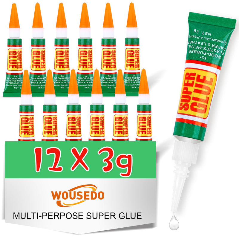 [Australia - AusPower] - 12 X 3g Super Glue Clear, Strong Adhesive,Super glue Fast Drying Cyanoacrylate Glue for Wood,Rubber,Leather, Plastic, Metal, Rhinestone Jewelry, DIY Crafts 