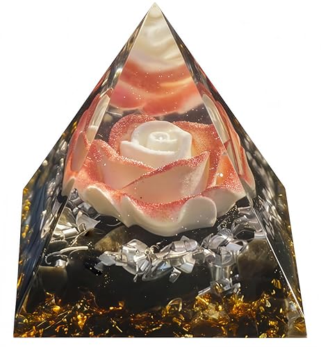 Flower of Life Orgone Pyramid for Positive Energy, Orgonite Obsidian Healing Crystal Pyramids for Reduce Stress Chakra Reiki Healing Meditation Attracts Lucky and Success Red-white&obsidian