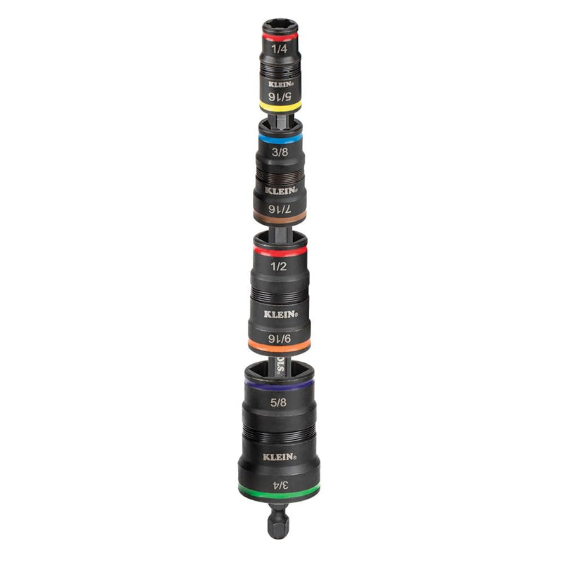 [Australia - AusPower] - Klein Tools 32934 Impact Driver, 9-in-1 SAE Impact Socket Set, 4 Flip Sockets with 1/4, 5/16, 3/8, 7/16, 1/2, 9/16, 5/8, and 3/4-Inch Nut Driver Sizes with Bit Holder, 6-1/2-Inch Shaft Flip Socket 